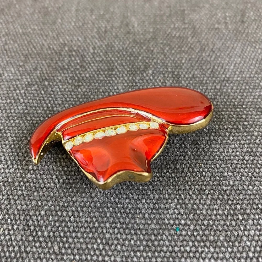 Vintage‎ Hand Painted Enamel Brooch Red Cowboy Hat Rhinestones Pin